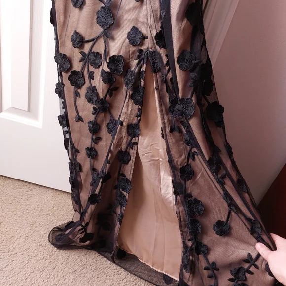 Belle Badgley Mischka (Wesley Dress) - NWT Black Formal Dress W/ Tan Lace Skirt - Picture 4 of 8